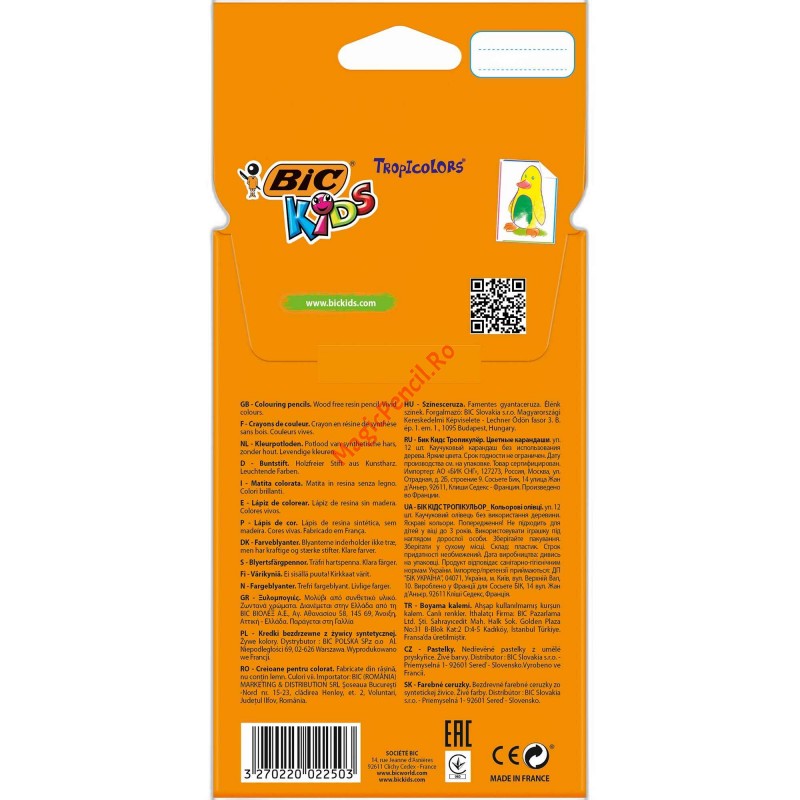 Creioane colorate Tropicolors, 12 culori, Bic
