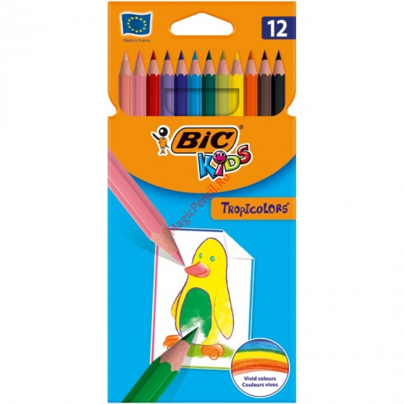 Creioane colorate Tropicolors, 12 culori, Bic