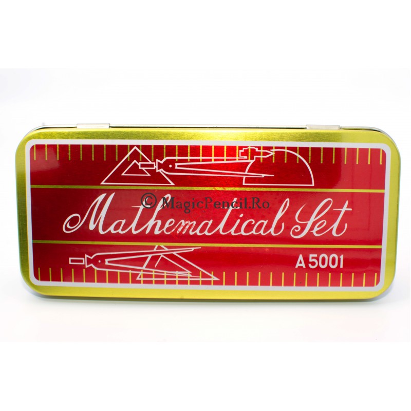 Trusa geometrie 9 piese, cutie metal