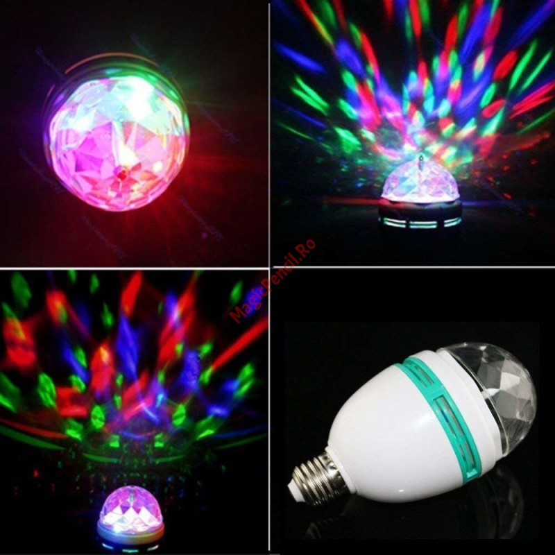Bec Rotativ Lumini, RGB, 3W, E27, adaptor priza