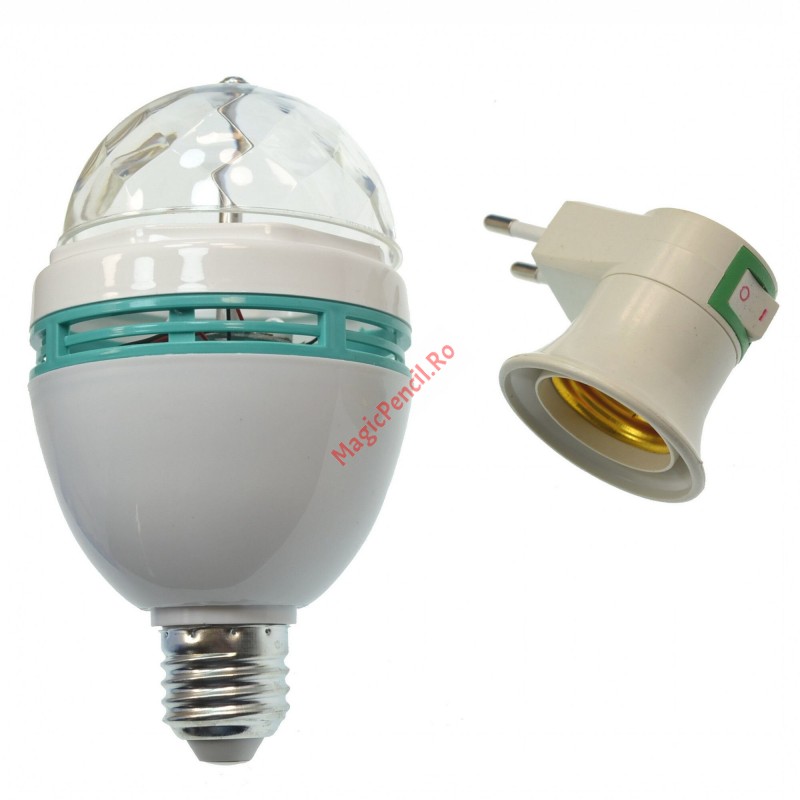 Bec Rotativ Lumini, RGB, 3W, E27, adaptor priza
