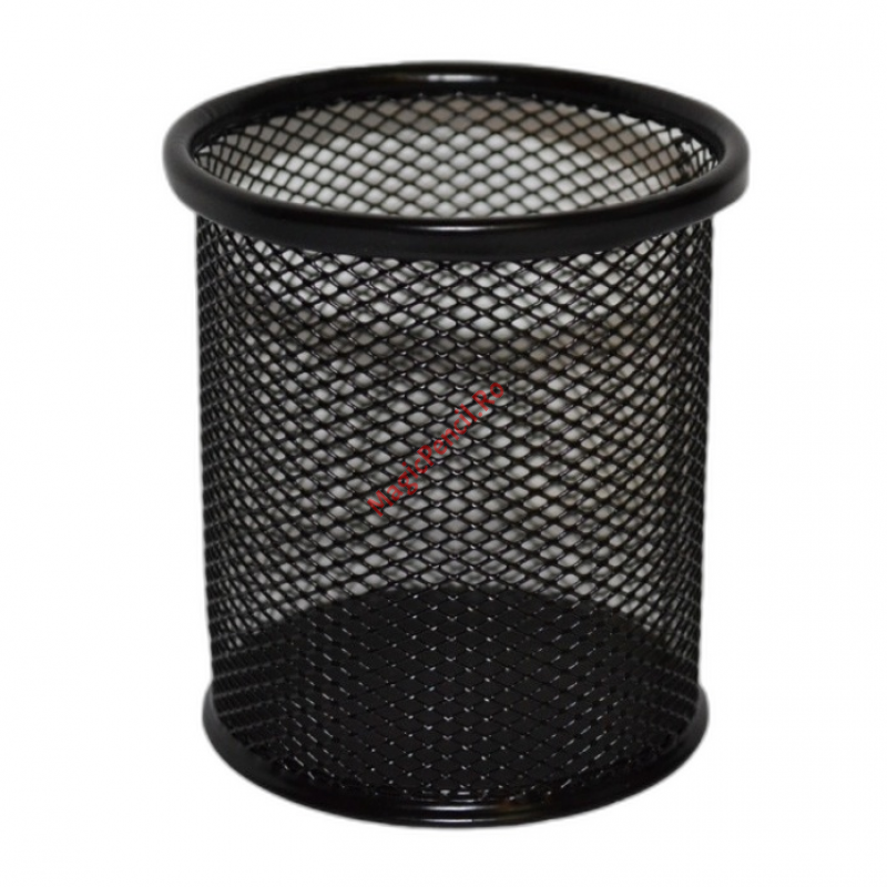 Suport instrumente de scris, rotund, plasa metalica, negru