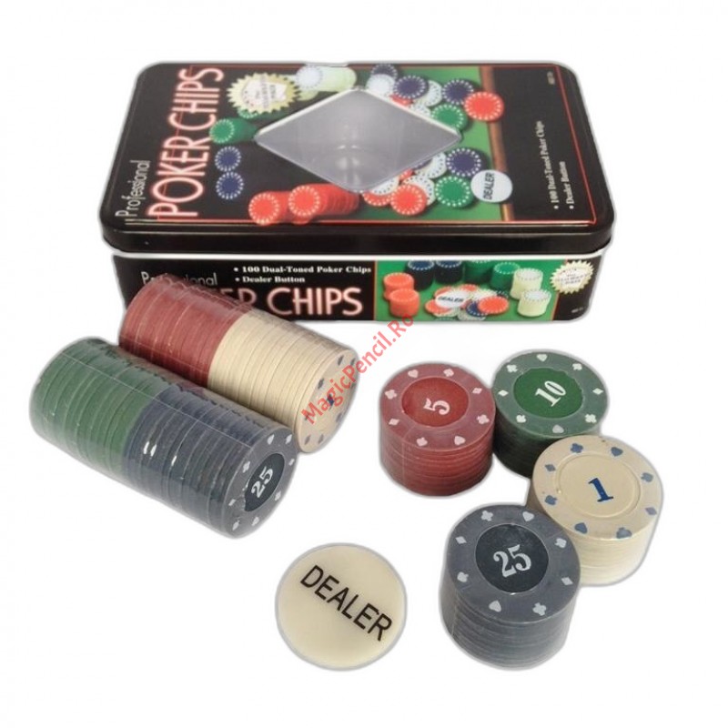 Set Poker cu 100 jetoane, in cutie metalica