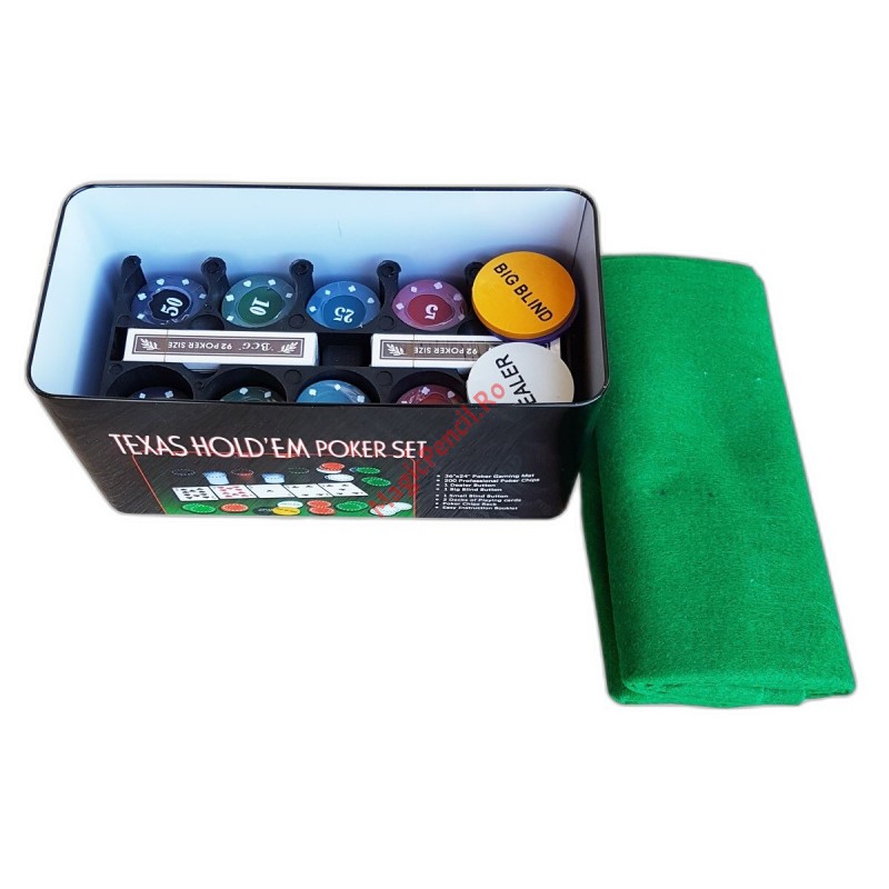 Set Poker cu 200 jetoane, in cutie metalica