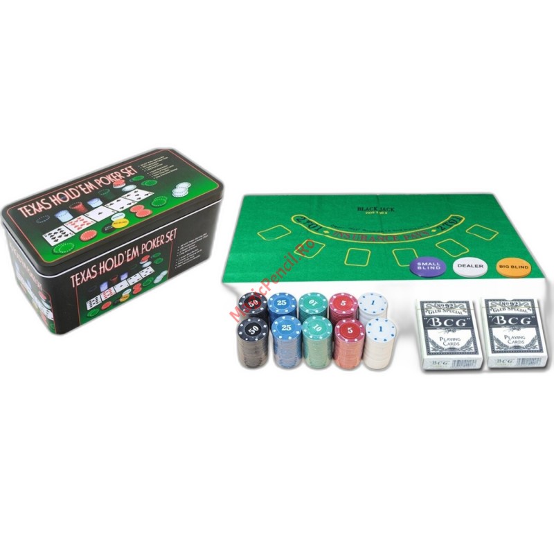 Set Poker cu 200 jetoane, in cutie metalica