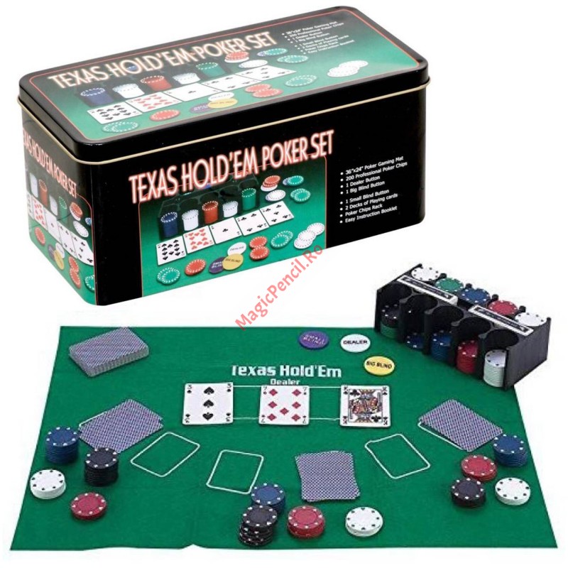 Set Poker cu 200 jetoane, in cutie metalica