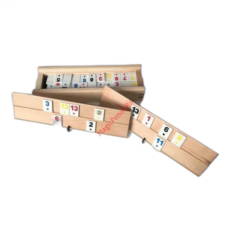 Joc remi, rummy, cutie din lemn cu piese din plastic