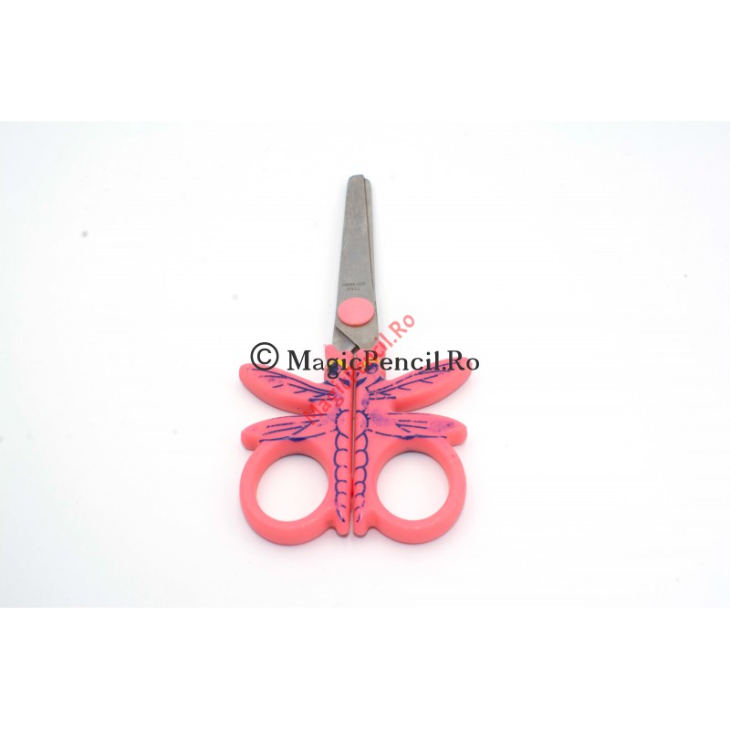 Foarfeca pentru hartie, libelula, roz, 14 cm