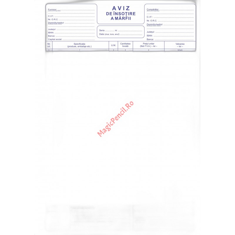 Aviz A4, autocopiativ, 3 exemplare, 50 seturi