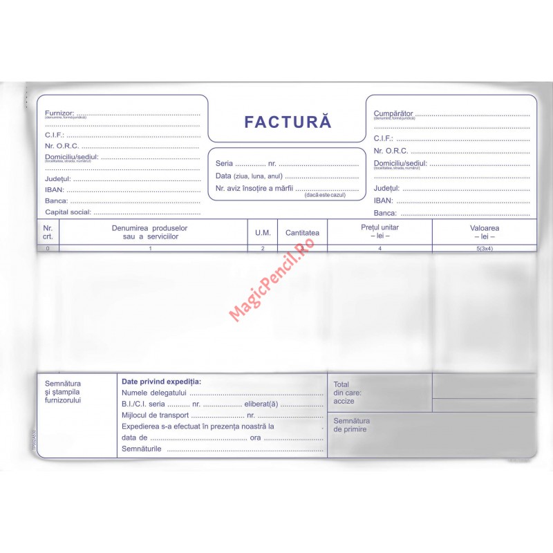 Facturier A5, fara TVA, autocopiativ, 3 exemplare, 50 seturi