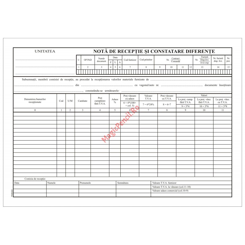 Nota de receptie, capsat, 90 file