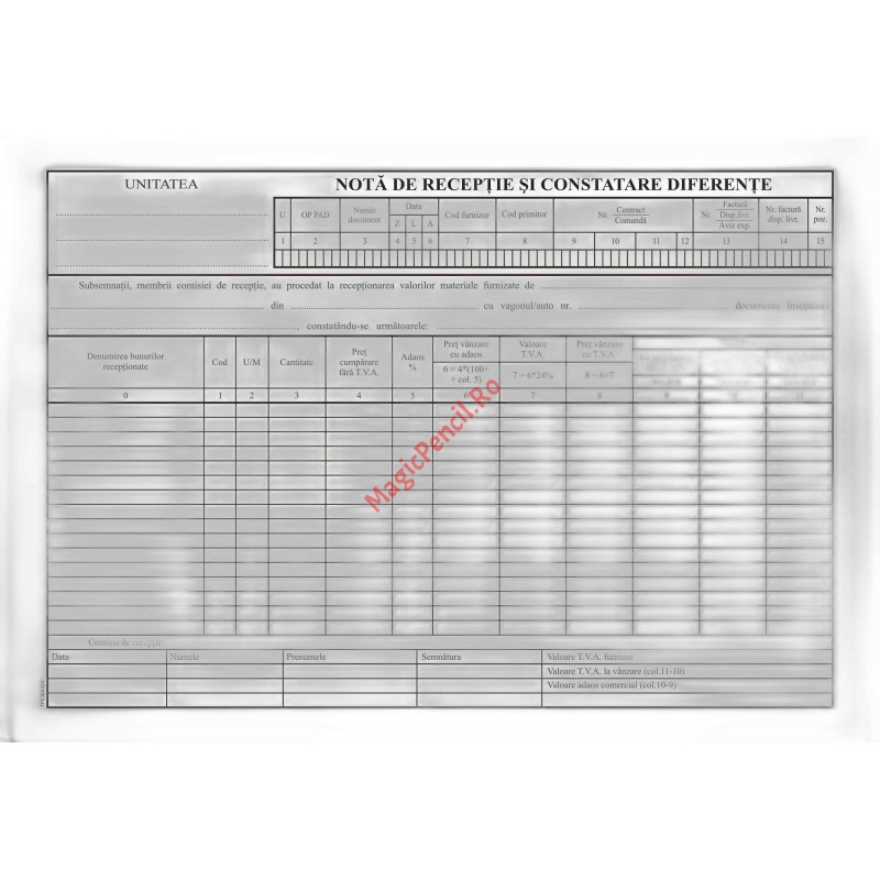 Nota de receptie, autocopiativ, capsat, 2 exemplare, TVA, 90 file