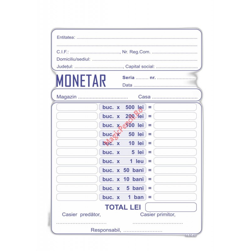 Monetar, A6, autocopiativ, 2 exemplare, 50 seturi