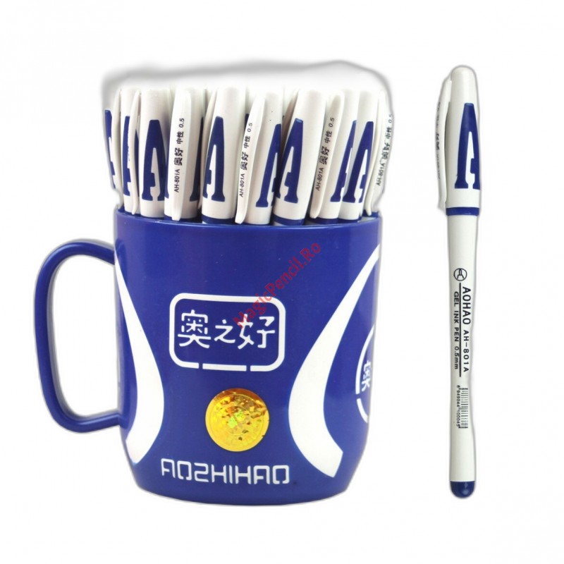 Pix cu gel, 0.5mm, la cana, albastru