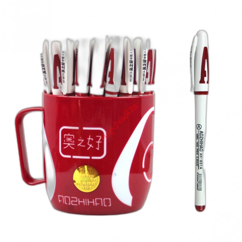 Pix cu gel, 0.5mm, la cana, rosu