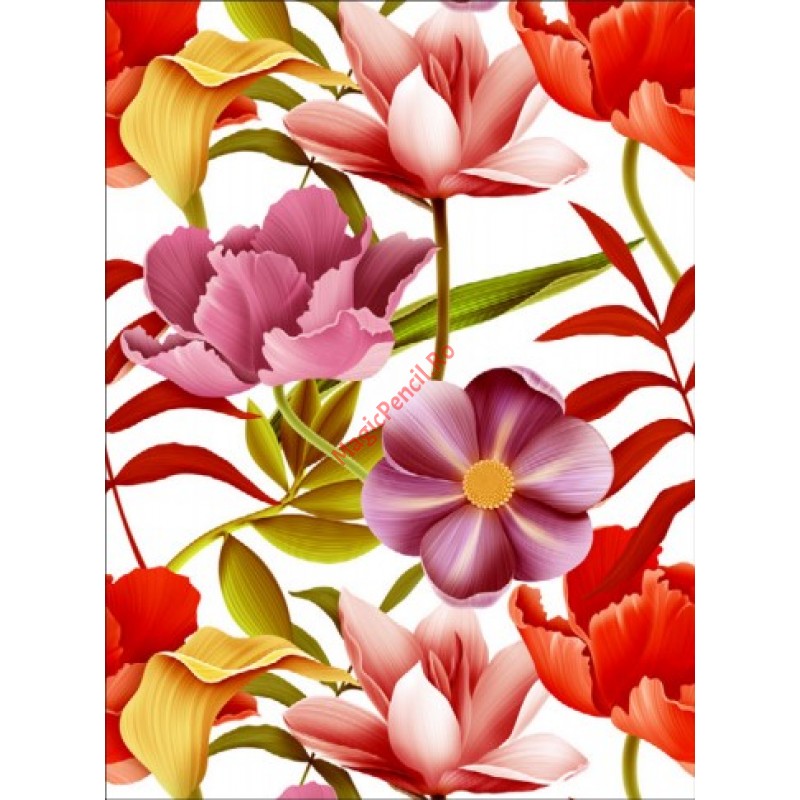 Hartie cerata colorata, cadou, flori, 50x70