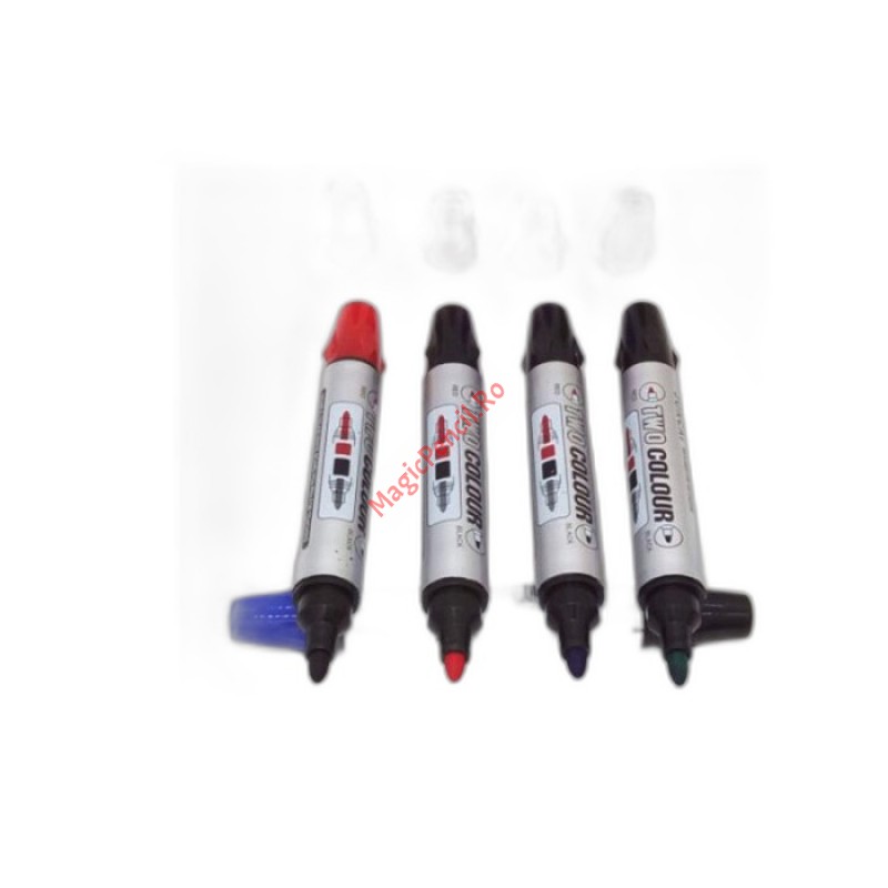 Marker tabla magnetica, 2 capete, Negru - Rosu