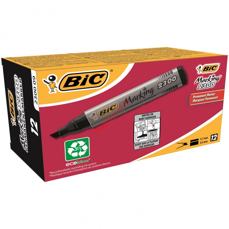 Marker Permanent BIC 2300, varf tesit de 3-5 mm, Negru