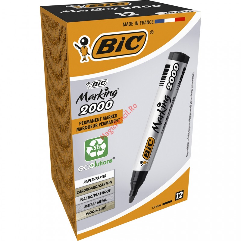 Marker Permanent BIC 2000, varf rotund, 1.7 mm, Negru