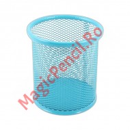 Suport instrumente de scris, rotund, plasa metalica, albastru