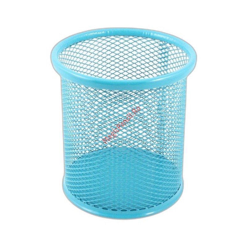 Suport instrumente de scris, rotund, plasa metalica, albastru