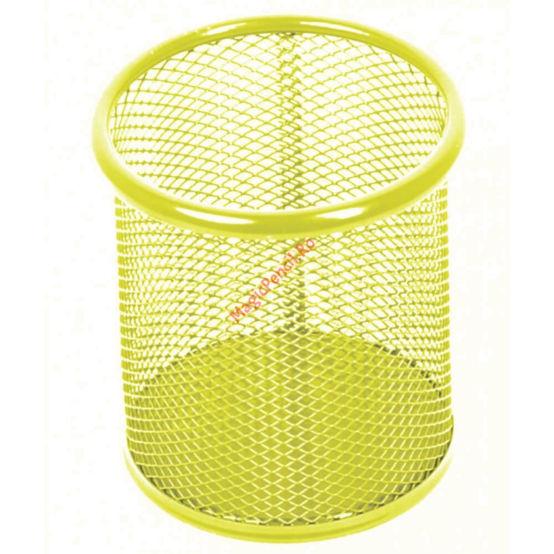 Suport instrumente de scris, rotund, plasa metalica, galben