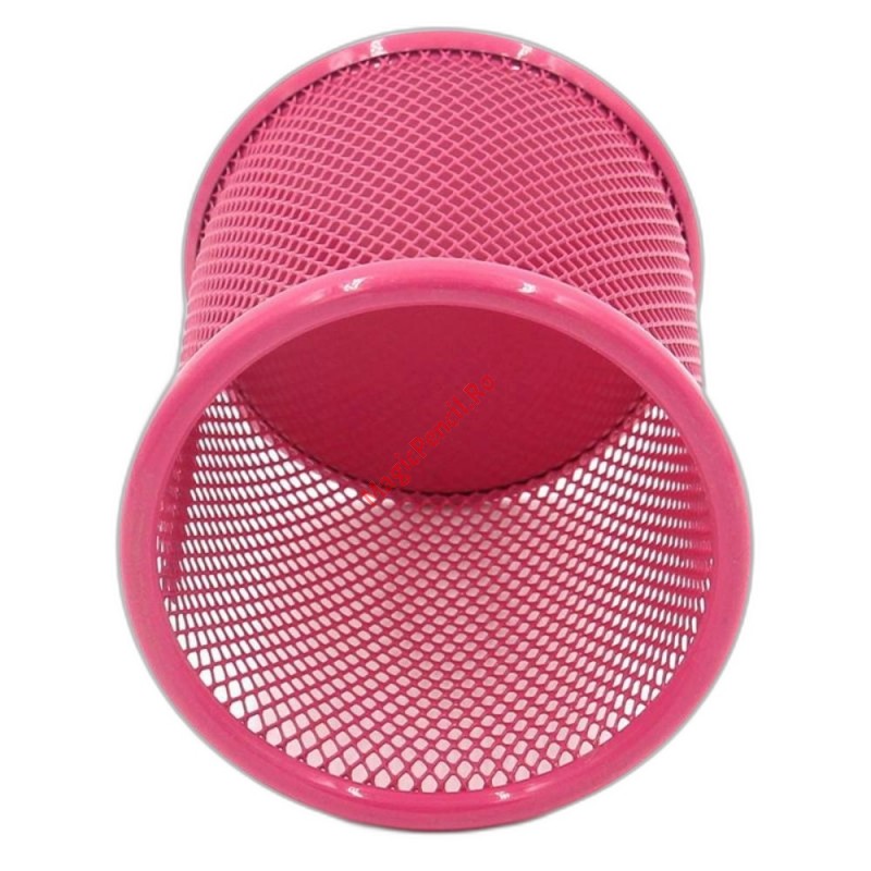 Suport instrumente de scris, rotund, plasa metalica, roz