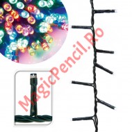 Instalatie Brad, Craciun, 100 LED-uri, 9M Multicolor, 8 jocuri lumini, fir negru