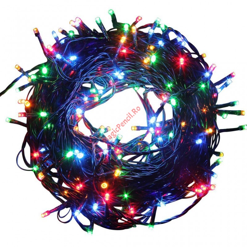 Instalatie Brad, Craciun, 300 LED-uri, 21M Multicolor, 8 jocuri lumini, fir negru