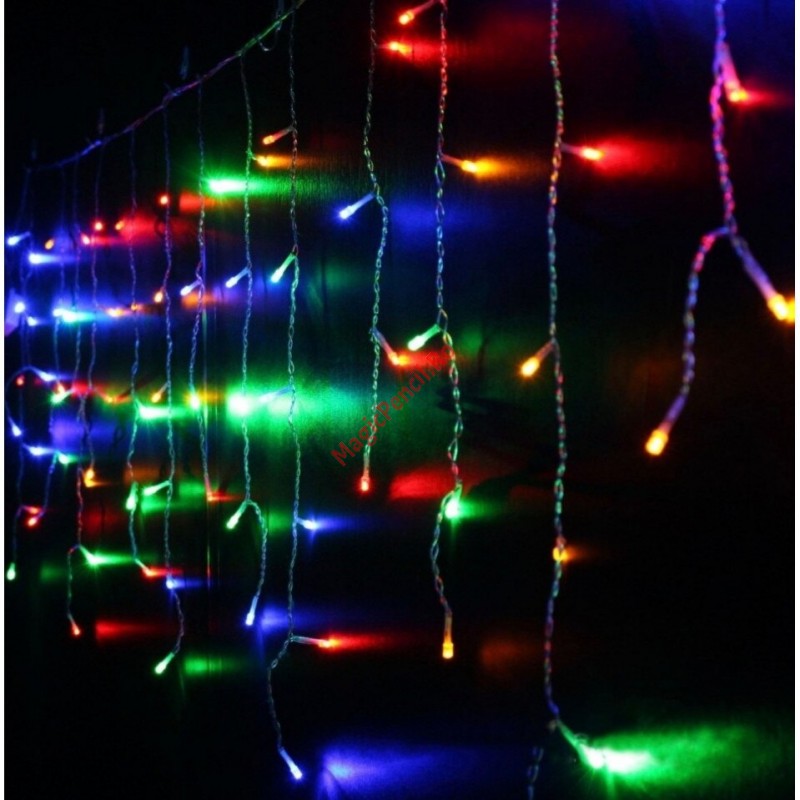 Instalatie Ploaie, Craciun, 400 LED-uri, 9/1M, Multicolor, 8 viteze, fir transparent