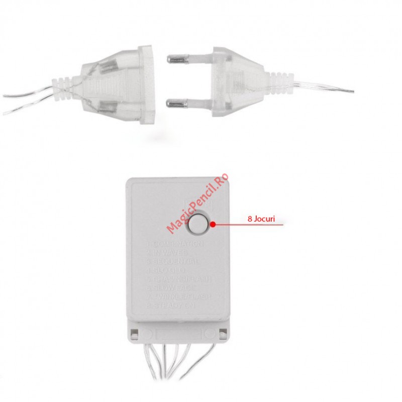 Instalatie Ploaie, Craciun, 400 LED-uri, 9/1M, Multicolor, 8 viteze, fir transparent