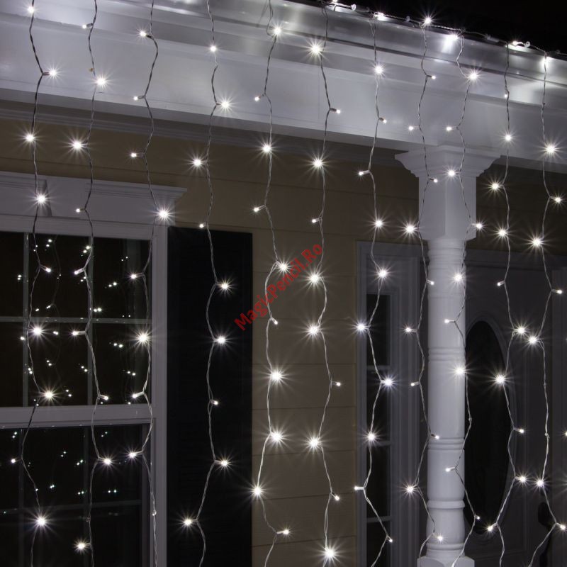Instalatie Ploaie, Craciun, 120 LED-uri, 3/1M, Alb rece, 8 viteze, fir transparent