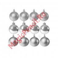 Set 10 globuri, 7 cm diametru, argintiu