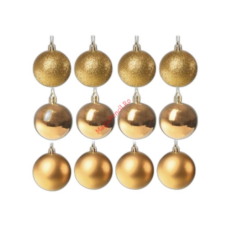 Set 10 globuri, 7 cm diametru, auriu