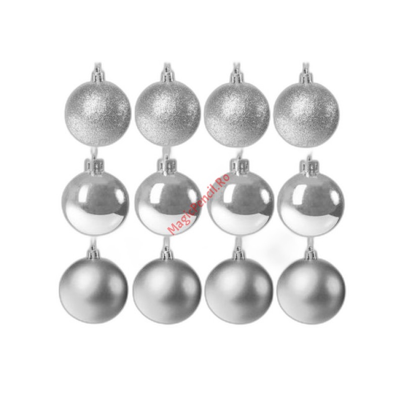 Set 12 globuri, 5 cm diametru, argintiu