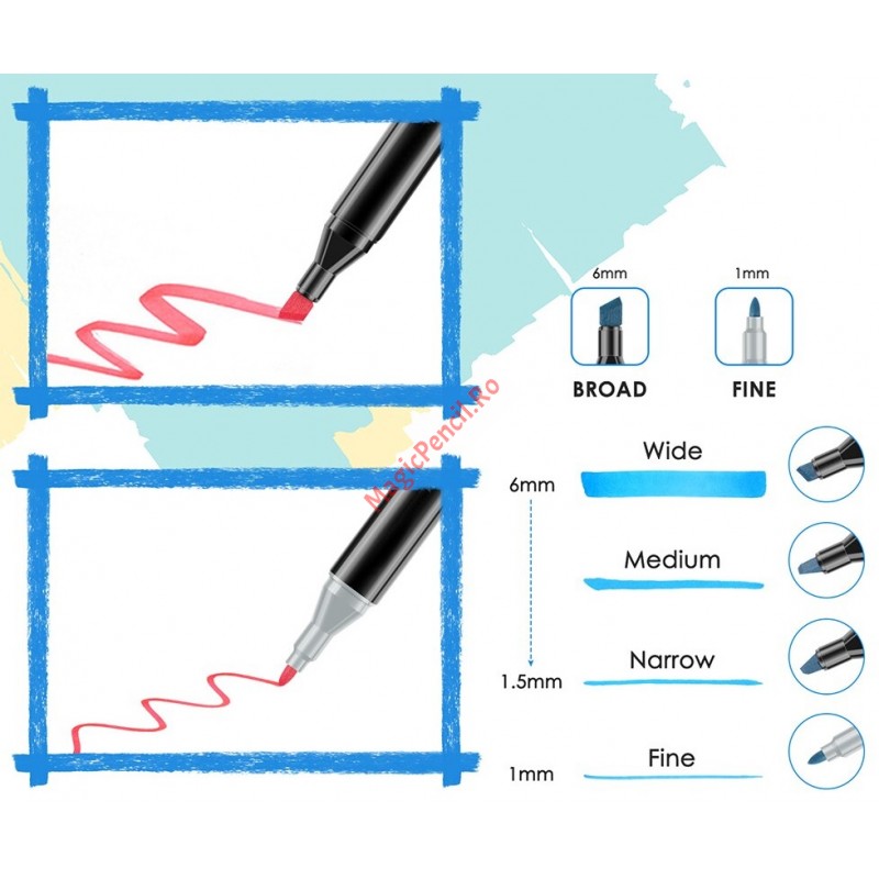 Set 48 markere pentru schite, Alcool, 3-6 mm / 1-2 mm