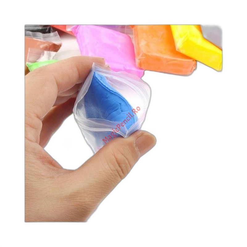 Set Plastilina inteligenta, Modelling Clay, 12 pungi, multicolora, cu accesorii