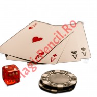 Set Poker cu 300 de jetoane,  2 pachete de carti, cutie si 5 zaruri rosii, cutie aluminiu