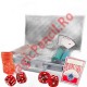 Set Poker cu 300 de jetoane,  2 pachete de carti, cutie si 5 zaruri rosii, cutie aluminiu