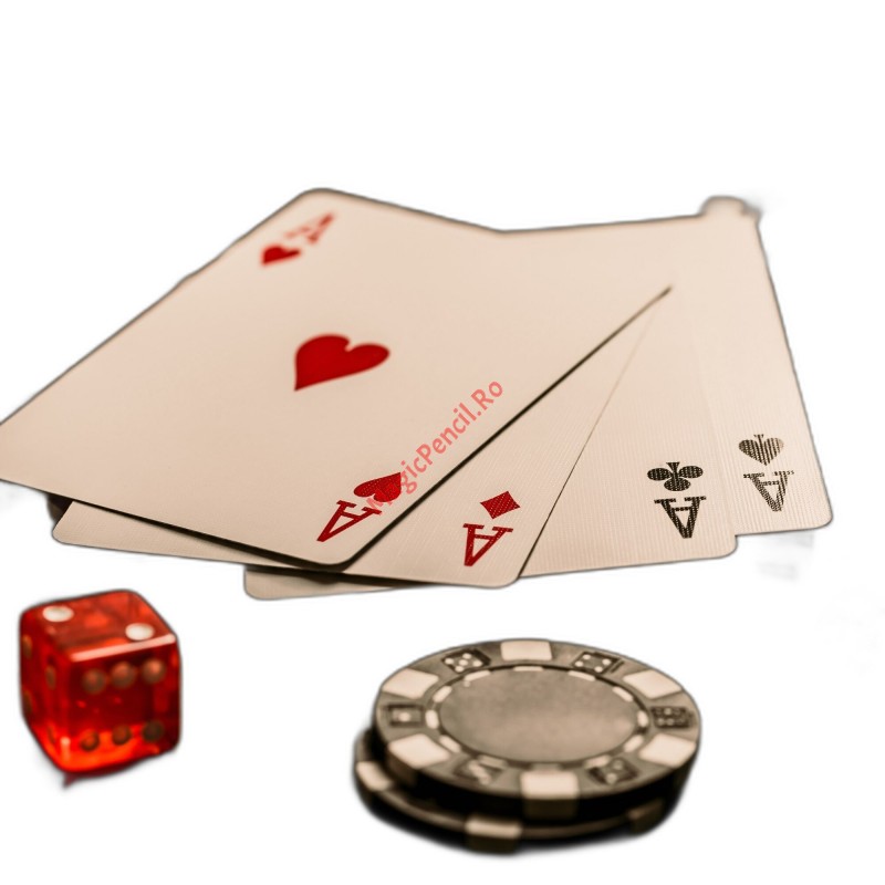 Set Poker cu 500 de jetoane,  2 pachete de carti, cutie si 5 zaruri rosii, cutie aluminiu