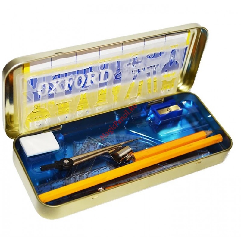 Trusa geometrie 8 piese, cutie metal, Oxford