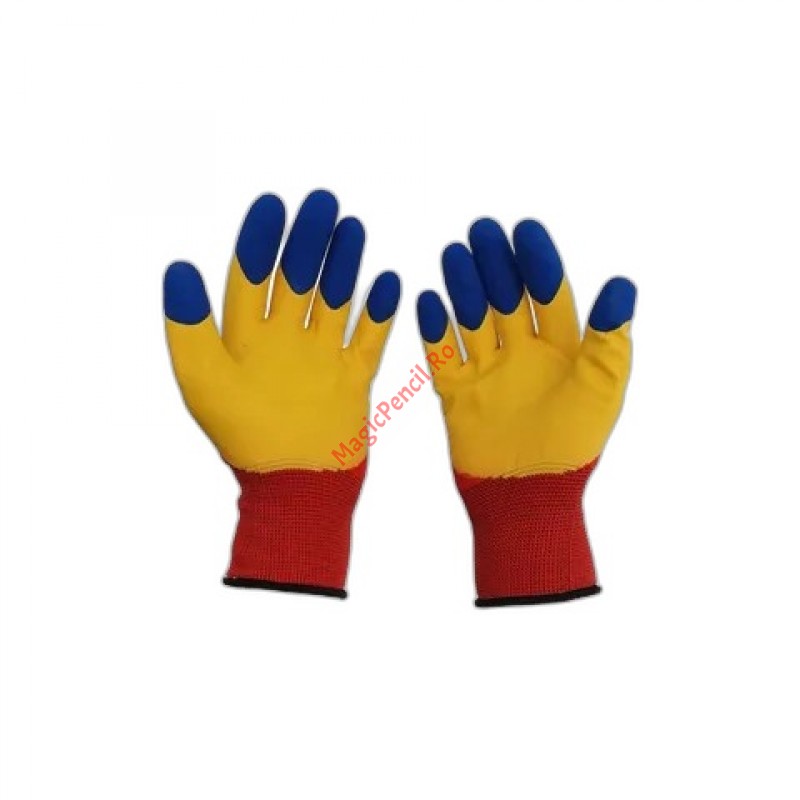 Set 12 manusi de lucru groase din spuma latex rosu-galben-albastru, marime universala