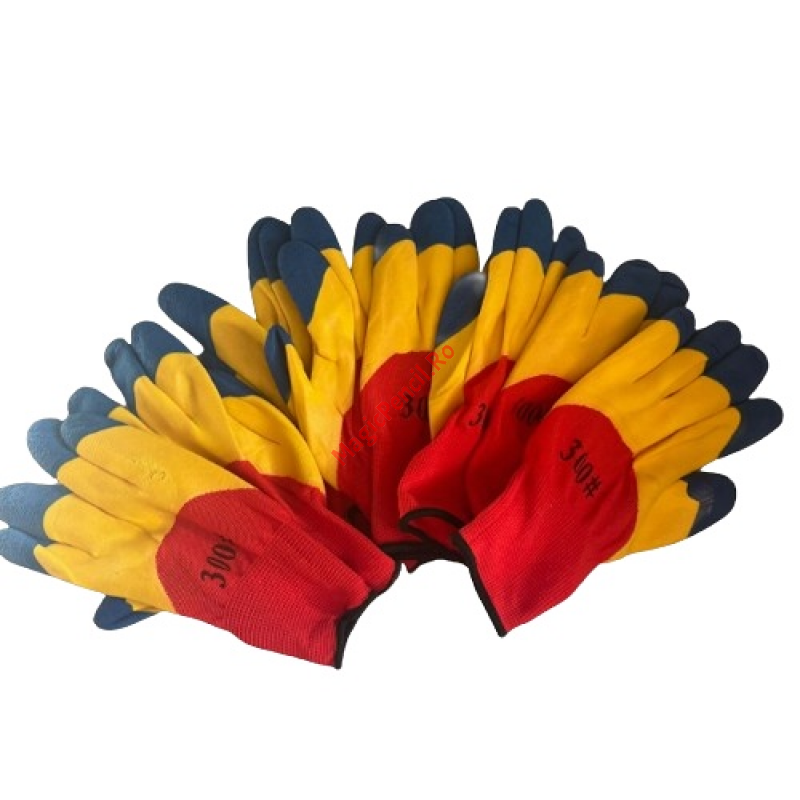 Set 12 manusi de lucru groase din spuma latex rosu-galben-albastru, marime universala