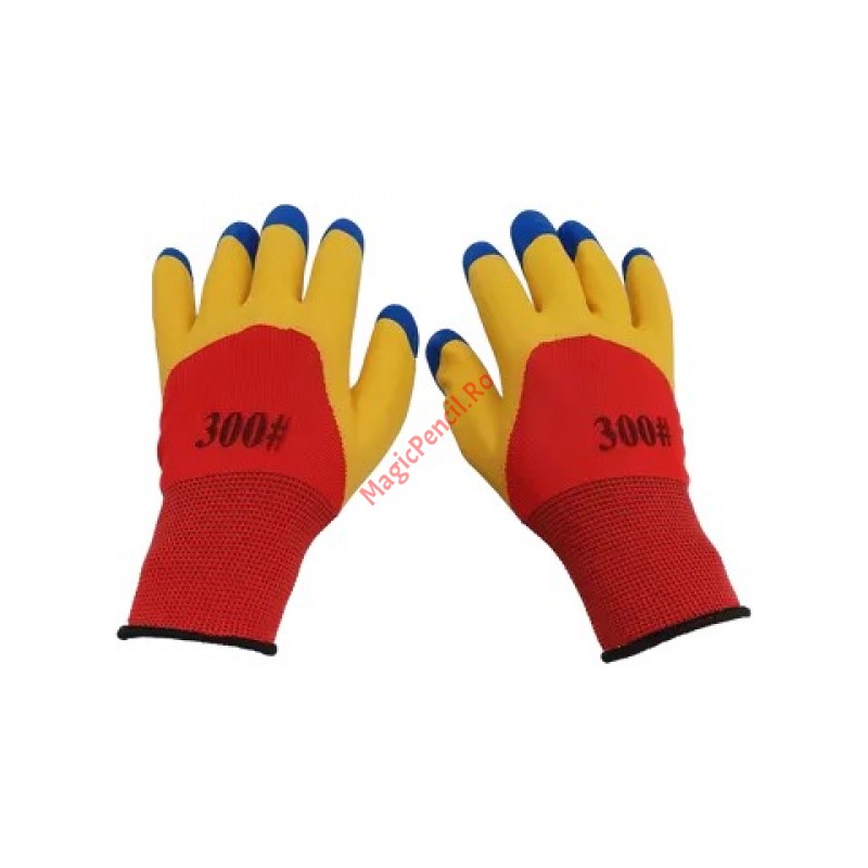 Set 12 manusi de lucru groase din spuma latex rosu-galben-albastru, marime universala