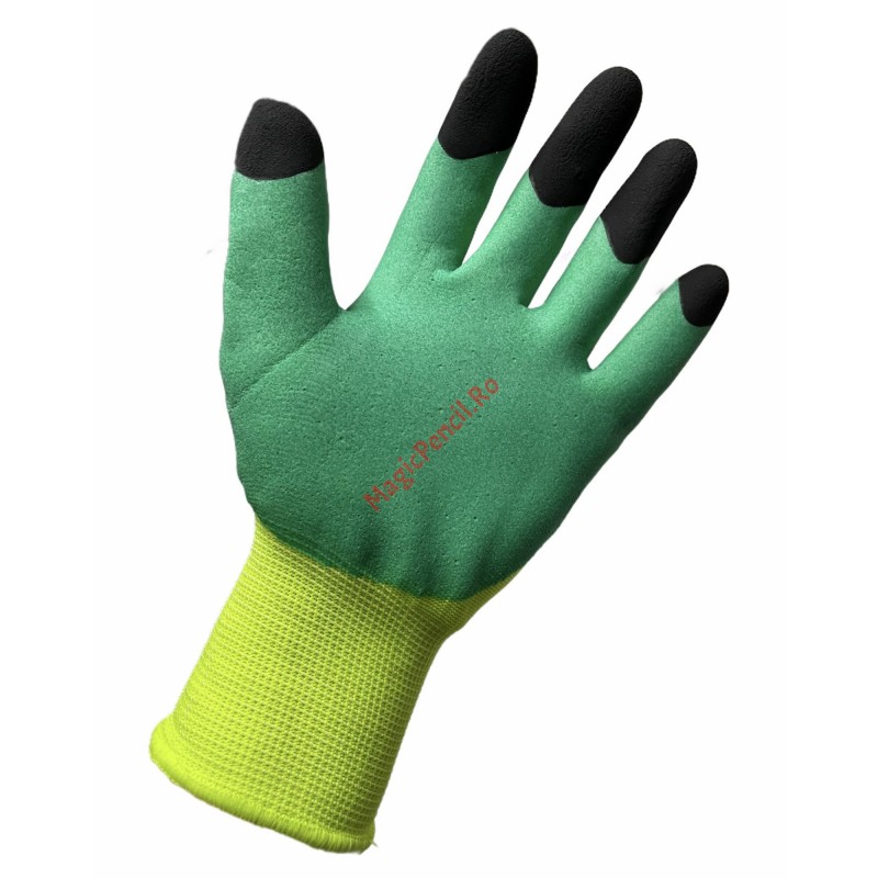 Set 12 manusi de lucru groase din spuma latex galben-verde-negru marime universala
