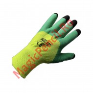 Manusi de lucru groase din spuma latex galben-verde-negru marime universala, 12 buc / set