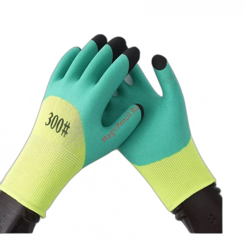 Manusi de lucru groase din spuma latex galben-verde-negru marime universala, 12 buc / set