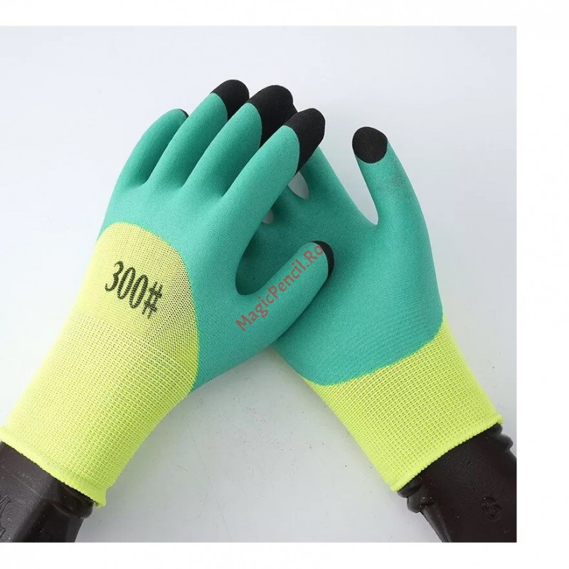 Set 12 manusi de lucru groase din spuma latex galben-verde-negru marime universala