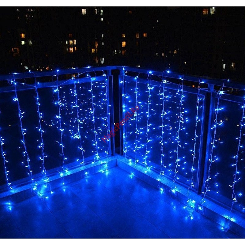 Instalatie Ploaie, Craciun, 240 LED-uri, 6/1M, Albastru, 8 viteze, fir transparent