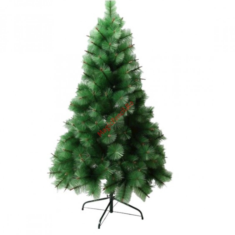 Brad artificial de Craciun tip pin, clasic, pentru interior/exterior, inaltime 180 cm, verde, suport metalic inclus